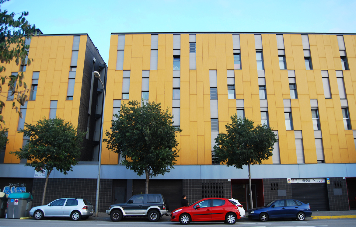 Ventilated facade in Compact Exterior - Compact Form, HPL panels machining in Italy